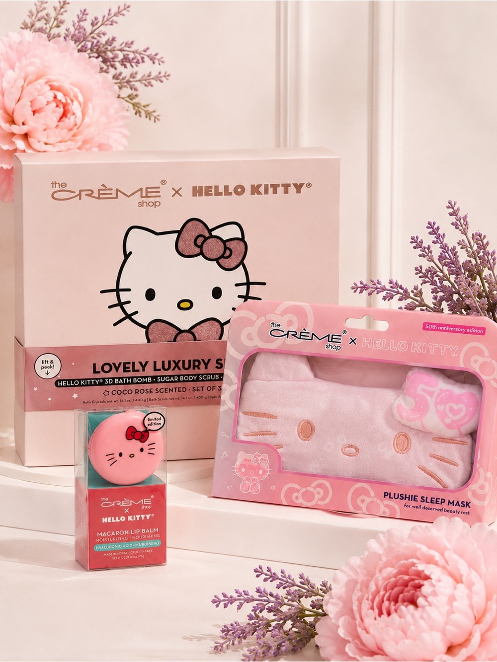 The Crème Shop x Hello Kitty Beauty Bundle-Luxury Bath Set,Sleep Mask & Lip Balm